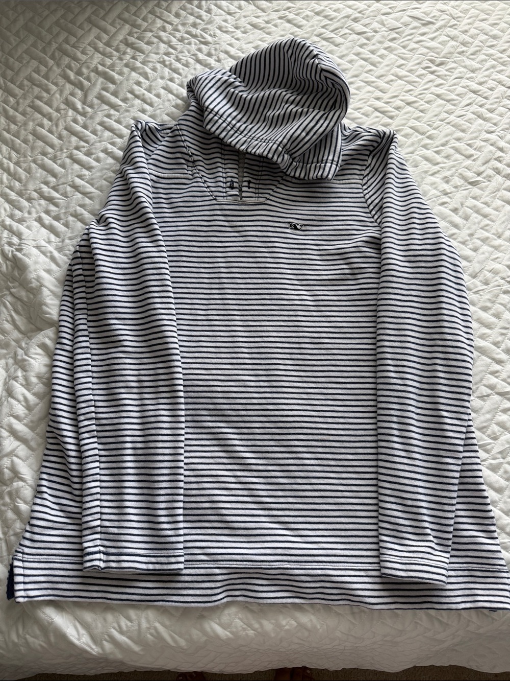 Vineyard Vines Navy & White Striped Funnel Neck Pullover Hoodie - Size M
